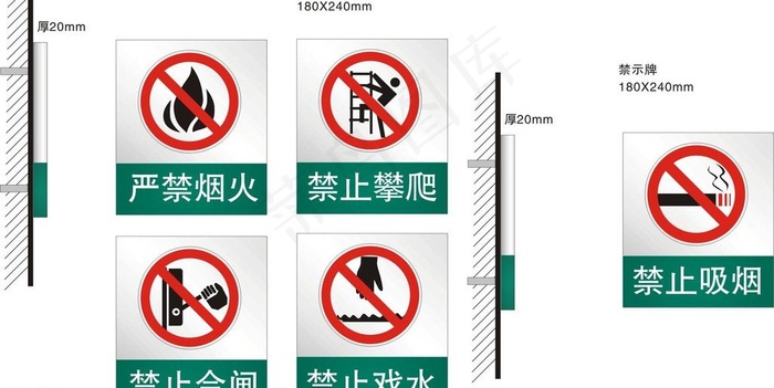 禁止标识标志招牌效果图图片cdr矢量模版下载