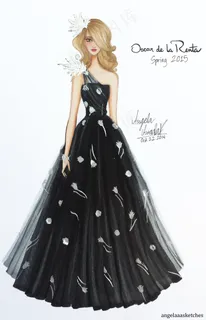 黑色单肩晚礼服设计图