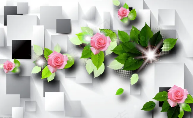 花卉3D背景墙(9071X5669(DPI:72))psd模版下载