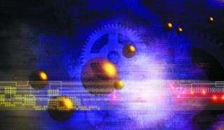 科技创意 齿轮背景 蓝底 金球图片