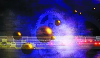 科技创意 齿轮背景 蓝底 金球图片