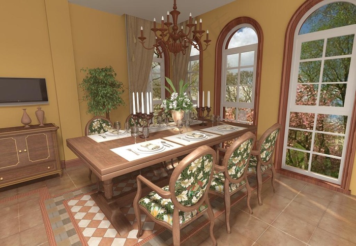 精致地中海风格厨房餐桌椅图片