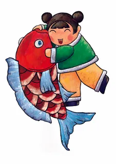 手绘鲤鱼年画图片