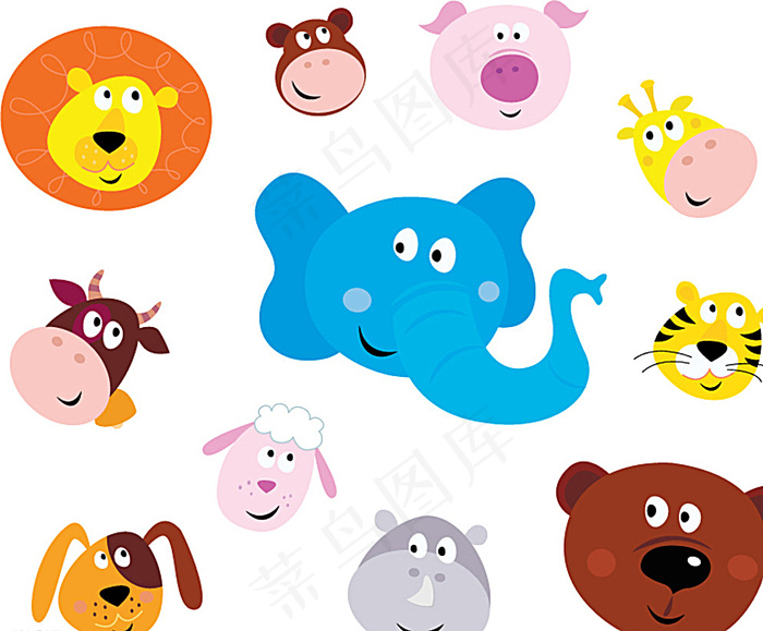 卡通动物头像矢量图片