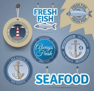海产品销售标签矢量素材