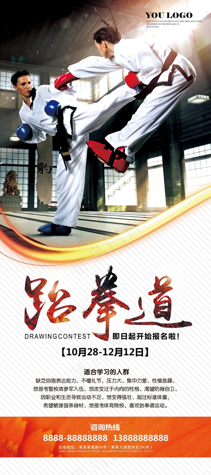 2017年霸气跆拳道宣传展架模板