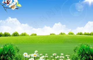 春天草甸原野风光PSD素材