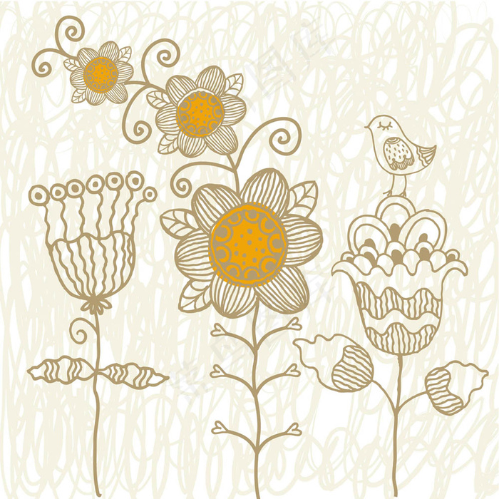 线描花鸟纹饰矢量素材-3