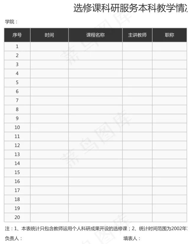 选修课科研服务本科教学情况登记表