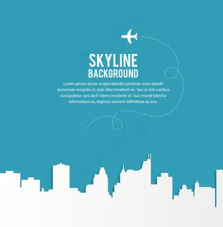 建筑剪影与飞机