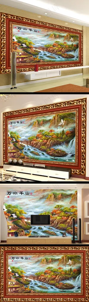 油画电视背景墙模板设计