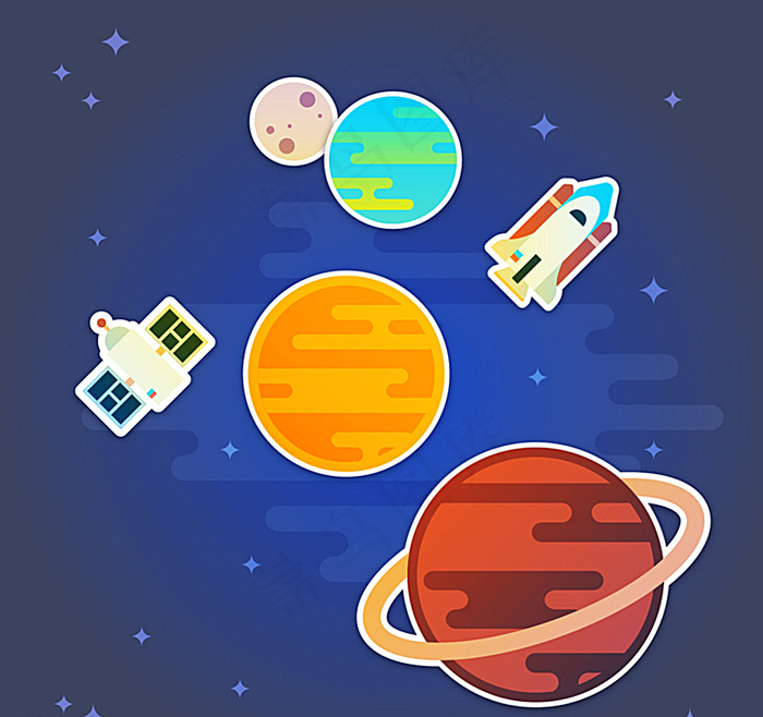 卡通宇宙贴纸矢量素材图片
