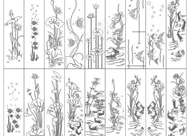 鱼 荷花 刻绘图片