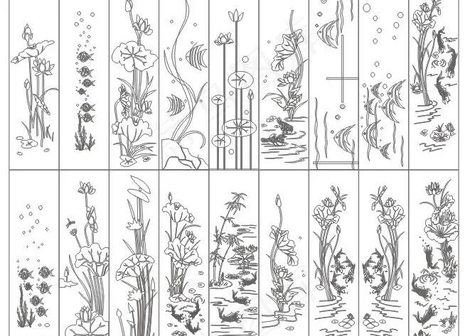 鱼 荷花 刻绘图片cdr矢量模版下载