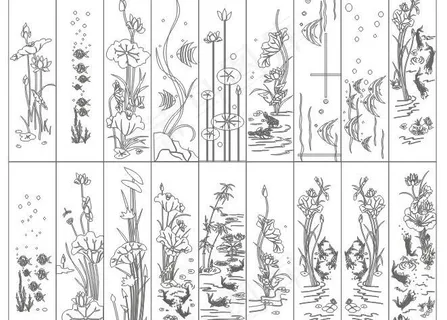 鱼 荷花 刻绘图片