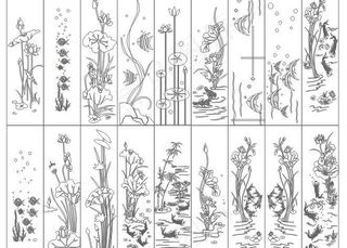 鱼 荷花 刻绘图片