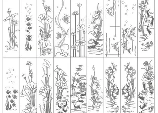 鱼 荷花 刻绘图片