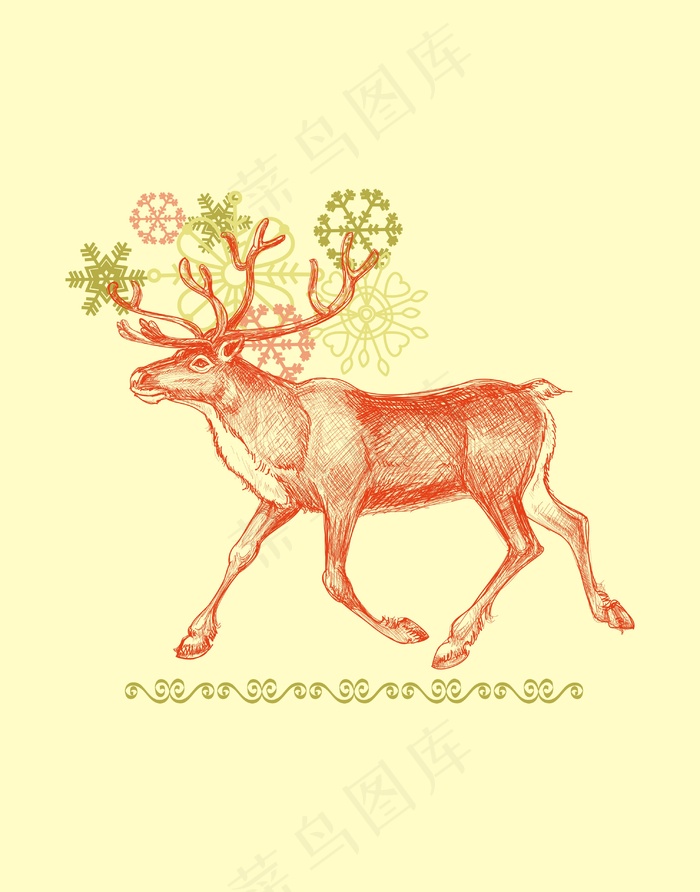 麋鹿手绘插画