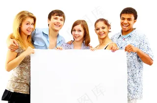 手拿空白纸板的白领图片