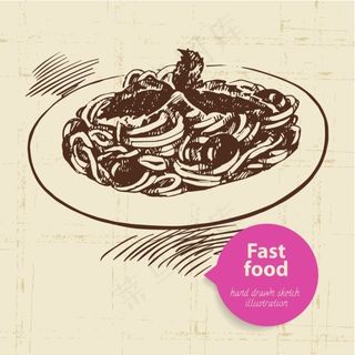手绘食物 手绘 线稿 意大利面条 ...