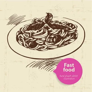 手绘食物 手绘 线稿 意大利面条 ...