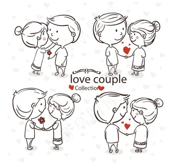 手绘卡通浪漫情侣夫妻情人矢量素材