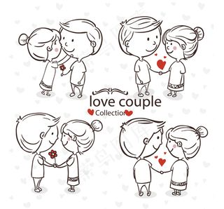 手绘卡通浪漫情侣夫妻情人矢量素材