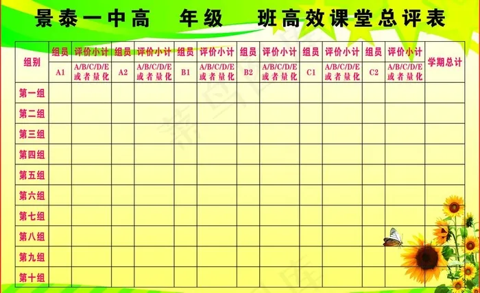 高效课堂总评表cdr矢量模版下载