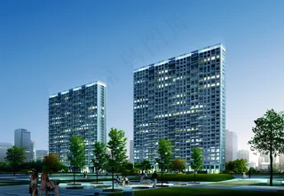 高级商住楼宇夜色灯光PSD分