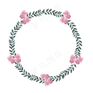 唯美淡雅手绘水彩花环墨迹笔触标志P...