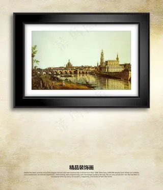 欧洲海边建筑油画装饰画无框画挂画