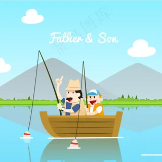 卡通垂钓父子矢量素材