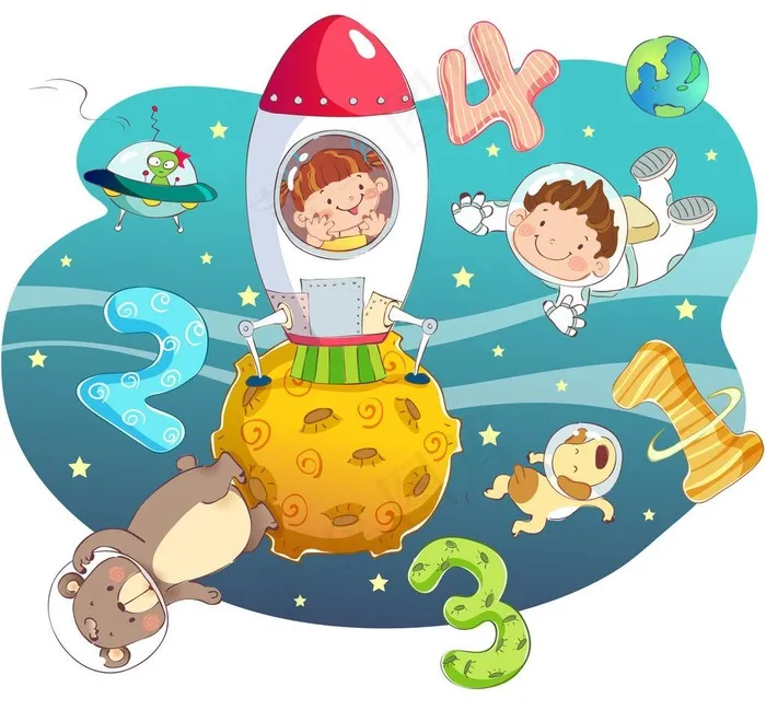 在宇宙中翱翔的小朋友图片ai矢量模版下载