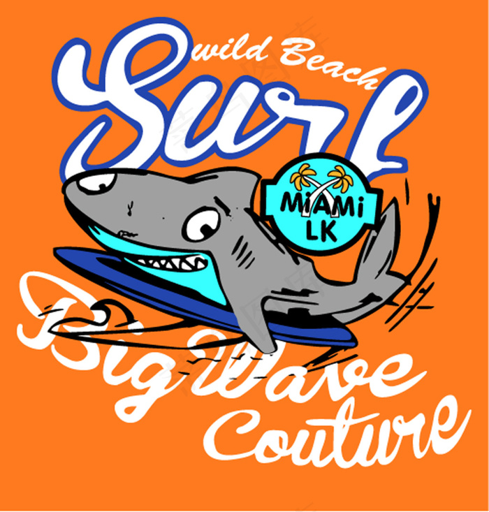 卡通图案 冲浪鲨鱼