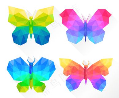 时尚彩绘蝴蝶素材剪影插画
