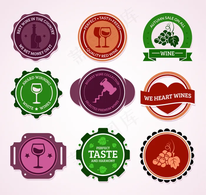 9款彩色葡萄酒标签矢量素材ai矢量模版下载