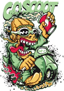 骑摩托车漫画T恤印花