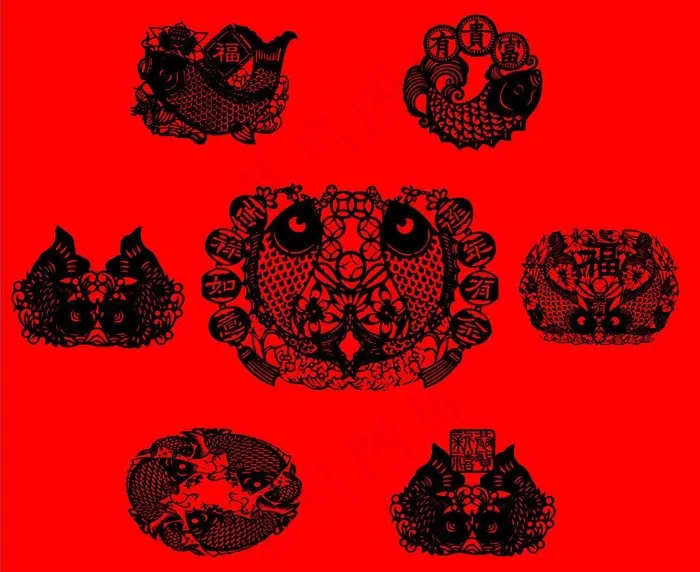 镂空剪纸鱼图片cdr矢量模版下载