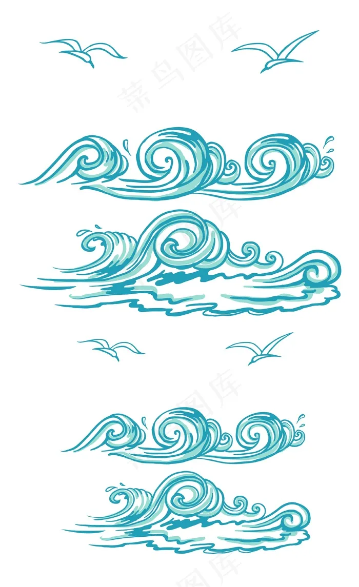 蓝色手绘简约海浪设计插画元素eps,ai矢量模版下载