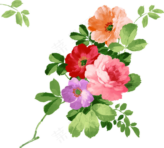 水粉月季花PSD分层源文件psd模版下载