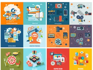 扁平化金融商务办公矢量图形办公PP...