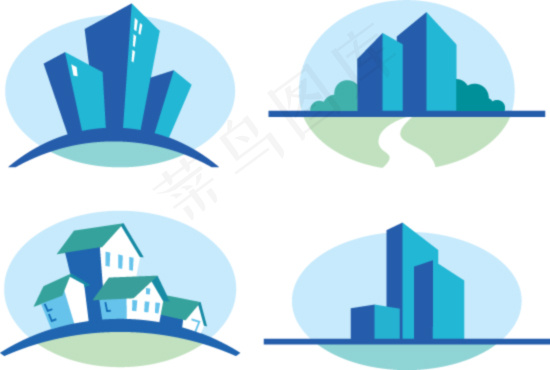 英文字体装饰、楼房和邮件矢量