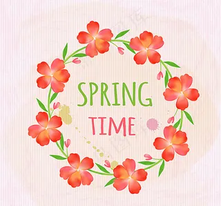 红色春天花环图片