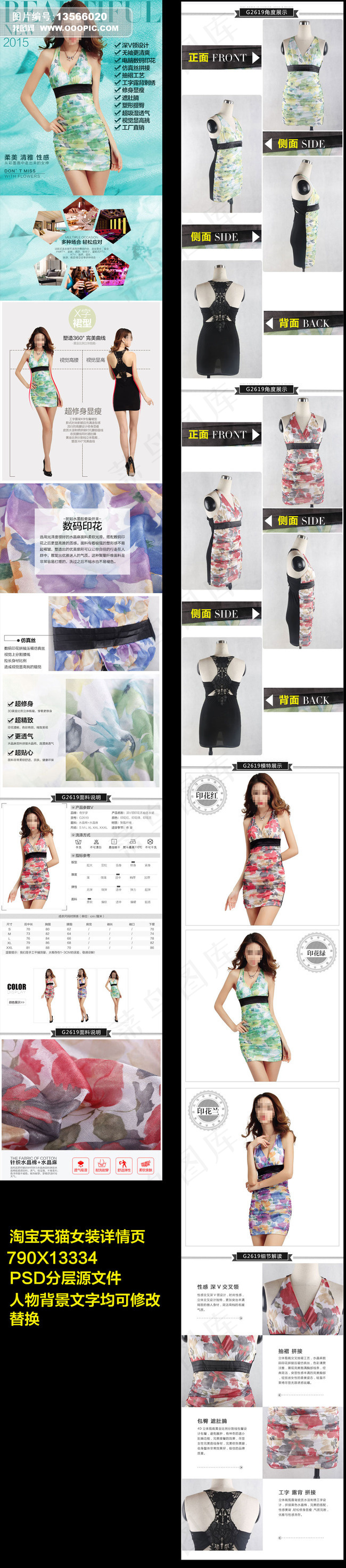 淘宝天猫春夏V领碎花连衣裙详情描述...