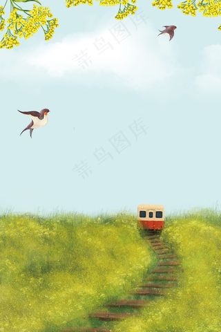 手绘清新油菜花春季插画海报背景