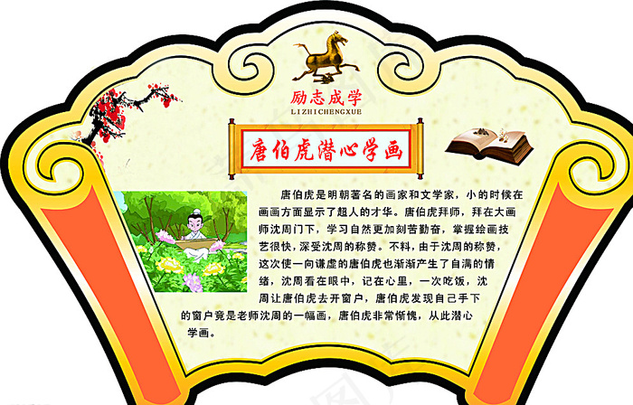 唐伯虎潜心学画图片psd模版下载