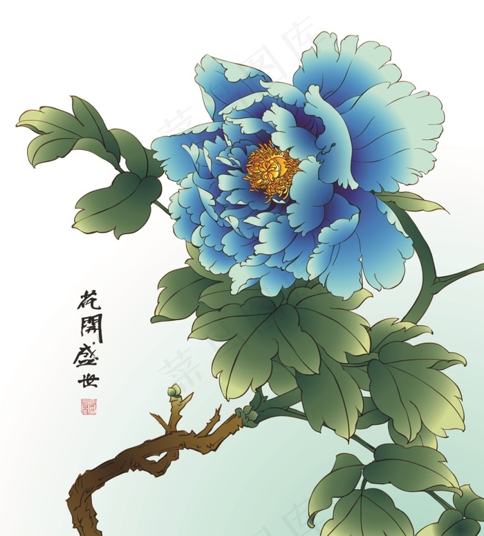 中国风传统牡丹工笔画矢量素材