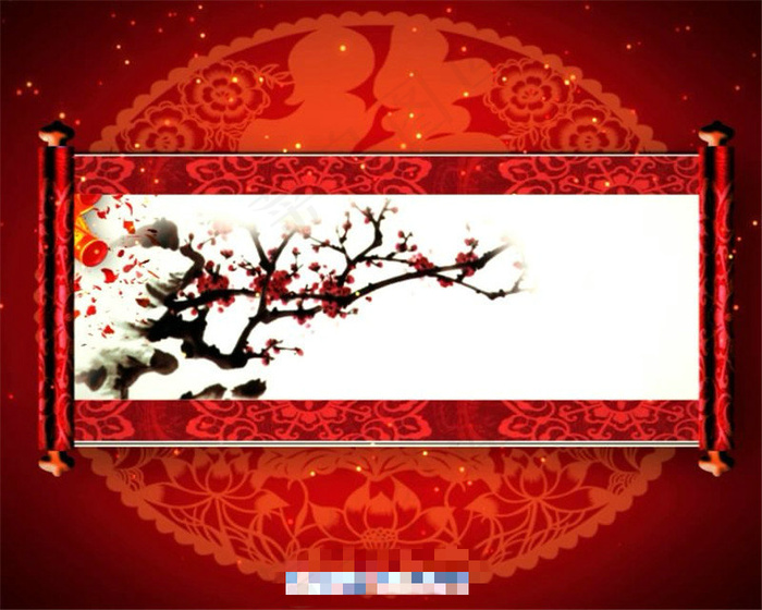 新年中国春节恭贺新禧画卷打开动画