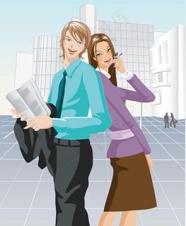 时尚的年轻企业的男性和女性矢量素材