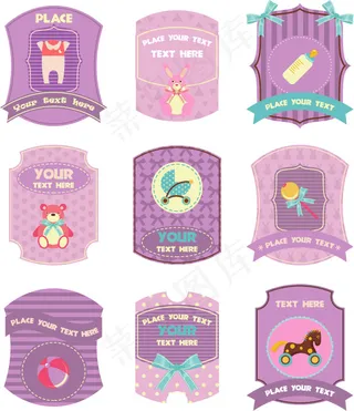 素雅儿童用品标签矢量图 AI